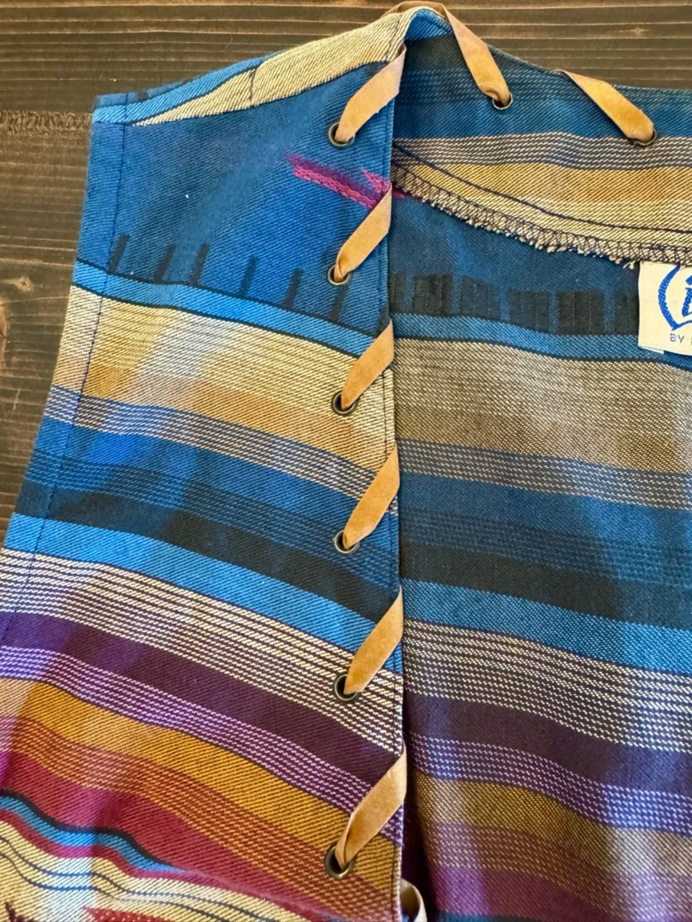 Vintage Circle T Blue and Tan Striped Western Vest with Suede Trim‎